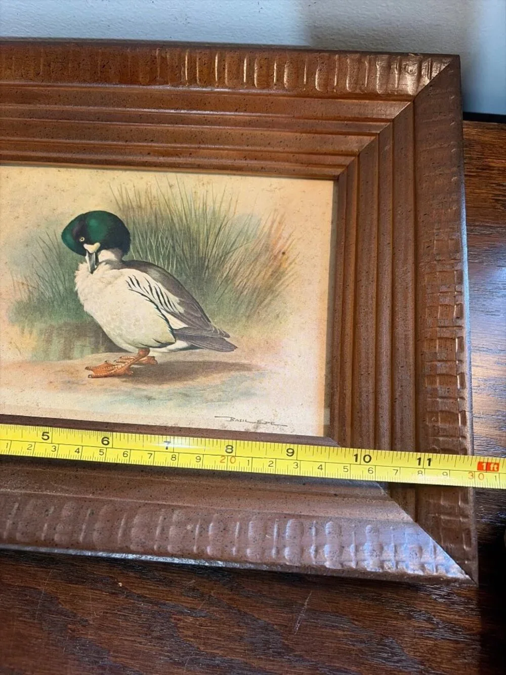 Vintage Framed Duck Print By Basil Ede In Rustic Wooden Frame 12x10 READ!